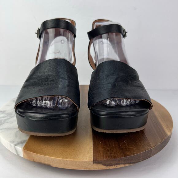 Miz Mooz Gia 39 Black Chunky Platform Ankle Strap Soft Leather Sandal Heel Boho - Picture 3 of 12